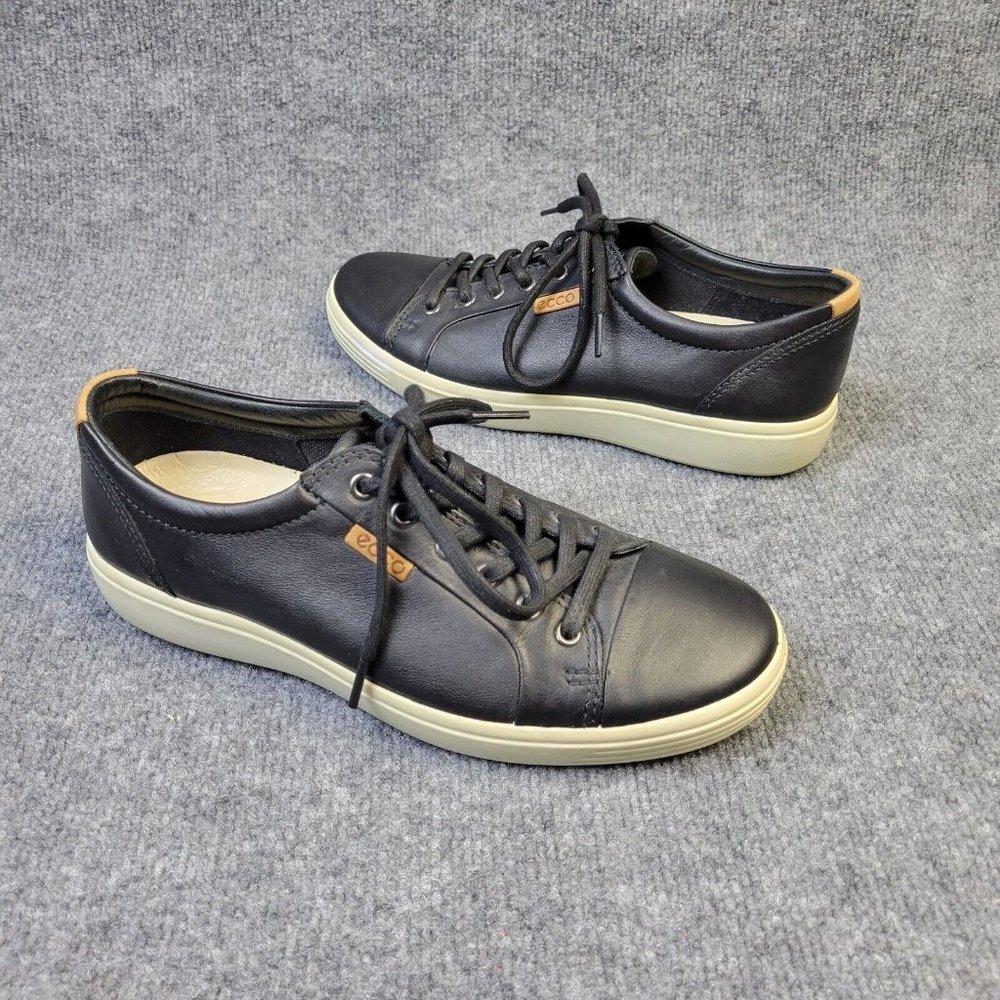 ECCO Mens Black Leather Shoes 6.5 Sneakers Danish Design Extra Width Black Shoes